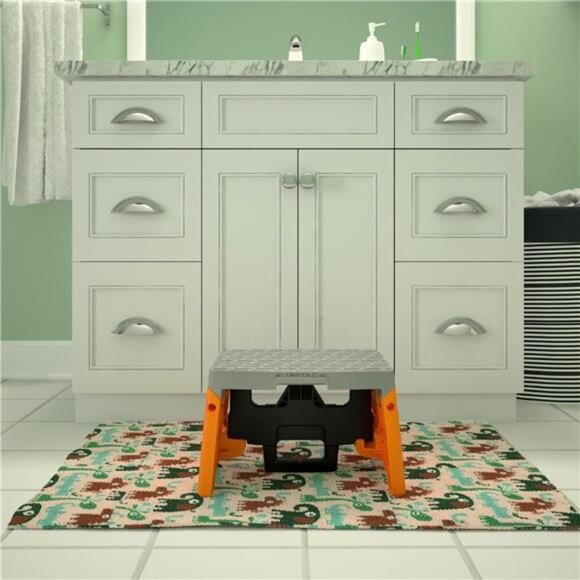 1 Step Molded Folding Step Stool, Type 1A, Black, Orange, and Gray - Picture 4 of 8